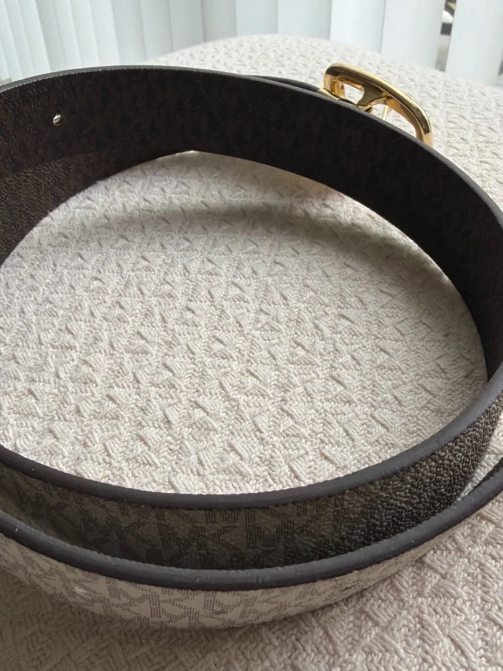 Michael Kors reversible Beige/Brown Monogram Belt with Gold Buckle